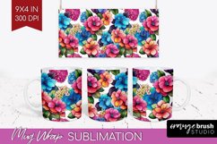 Rainbow Flowers Mug Wrap - Spring Mug PNG Sublimation Product Image 1
