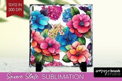 Rainbow Flowers Slate PNG - Spring Square Slate Sublimation Product Image 1
