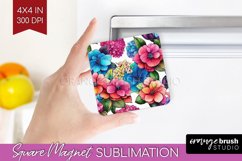 Rainbow Flowers Magnet Sublimation - Spring Square Magnet Product Image 1
