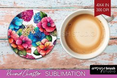 Rainbow Flowers Round Coaster - Spring Coaster PNG Product Image 1