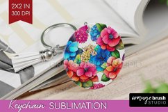 Rainbow Flowers Keychain PNG - Spring Keychain Sublimation Product Image 1