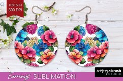 Rainbow Flowers Round Earrings - Spring PNG Sublimation Product Image 1