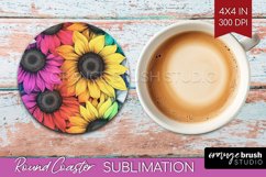 Rainbow Flowers Round Coaster - Spring Coaster PNG Product Image 1