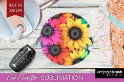 Rainbow Flowers Car Coaster - Spring Coaster PNG Sublimation Product Image 1