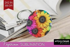 Rainbow Flowers Keychain PNG - Spring Keychain Sublimation Product Image 1