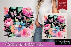 Rainbow Flowers Tote Bag - Spring Tote Bag PNG Sublimation Product Image 1