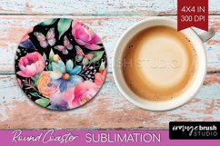 Rainbow Flowers Round Coaster - Spring Coaster PNG Product Image 1