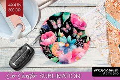 Rainbow Flowers Car Coaster - Spring Coaster PNG Sublimation Product Image 1