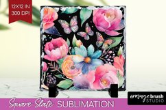 Rainbow Flowers Slate PNG - Spring Square Slate Sublimation Product Image 1