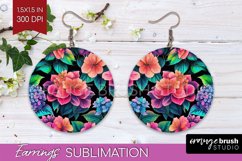 Rainbow Flowers Round Earrings - Spring PNG Sublimation Product Image 1