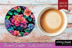 Rainbow Flowers Round Coaster - Spring Coaster PNG Product Image 1