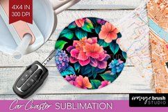 Rainbow Flowers Car Coaster - Spring Coaster PNG Sublimation Product Image 1