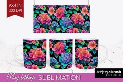 Rainbow Flowers Mug Wrap - Spring Mug PNG Sublimation Product Image 1