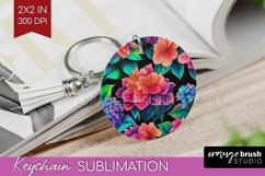 Rainbow Flowers Keychain PNG - Spring Keychain Sublimation Product Image 1