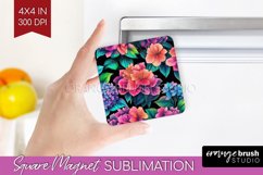 Rainbow Flowers Magnet Sublimation - Spring Square Magnet Product Image 1