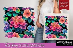 Rainbow Flowers Tote Bag - Spring Tote Bag PNG Sublimation Product Image 1