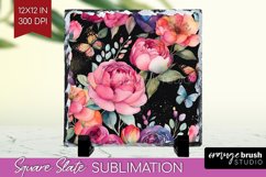 Rainbow Flowers Slate PNG - Spring Square Slate Sublimation Product Image 1