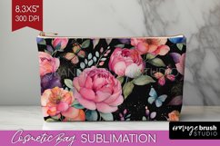 Rainbow Flowers Cosmetic Bag - Spring Makeup Bag PNG Product Image 1