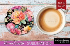 Rainbow Flowers Round Coaster - Spring Coaster PNG Product Image 1