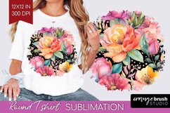 Rainbow Flowers Round Tshirt Background - Spring PNG Product Image 1