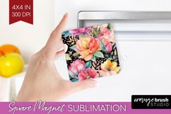 Rainbow Flowers Magnet Sublimation - Spring Square Magnet Product Image 1