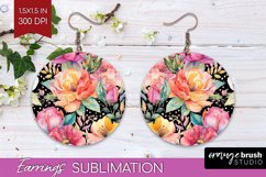 Rainbow Flowers Round Earrings - Spring PNG Sublimation Product Image 1