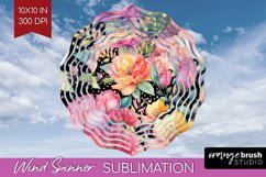 Rainbow Flowers Wind Spinner Sublimation PNG - Spring Round Product Image 1