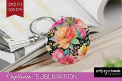 Rainbow Flowers Keychain PNG - Spring Keychain Sublimation Product Image 1