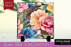 Rainbow Flowers Slate PNG - Spring Square Slate Sublimation Product Image 1