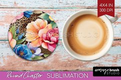 Rainbow Flowers Round Coaster - Spring Coaster PNG Product Image 1