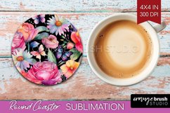 Rainbow Flowers Round Coaster - Spring Coaster PNG Product Image 1