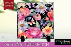 Rainbow Flowers Slate PNG - Spring Square Slate Sublimation Product Image 1