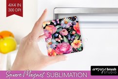 Rainbow Flowers Magnet Sublimation - Spring Square Magnet Product Image 1