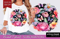 Rainbow Flowers Round Tshirt Background - Spring PNG Product Image 1