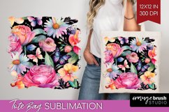 Rainbow Flowers Tote Bag - Spring Tote Bag PNG Sublimation Product Image 1