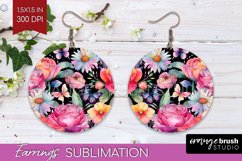 Rainbow Flowers Round Earrings - Spring PNG Sublimation Product Image 1