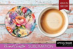 Rainbow Flowers Round Coaster - Spring Coaster PNG Product Image 1