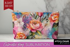 Rainbow Flowers Cosmetic Bag - Spring Makeup Bag PNG Product Image 1