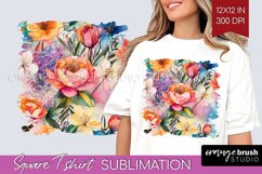 Rainbow Flowers Square Tshirt Background - Spring PNG Product Image 1