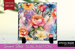 Rainbow Flowers Slate PNG - Spring Square Slate Sublimation Product Image 1