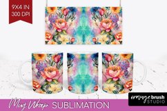 Rainbow Flowers Mug Wrap - Spring Mug PNG Sublimation Product Image 1