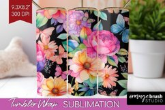 Rainbow Flowers Tumbler Wrap - Spring Tumbler PNG Product Image 1