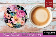 Rainbow Flowers Round Coaster - Spring Coaster PNG Product Image 1