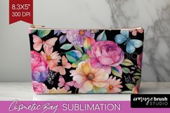 Rainbow Flowers Cosmetic Bag - Spring Makeup Bag PNG Product Image 1