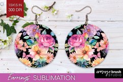 Rainbow Flowers Round Earrings - Spring PNG Sublimation Product Image 1