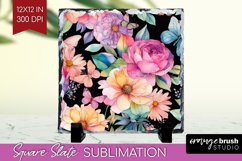 Rainbow Flowers Slate PNG - Spring Square Slate Sublimation Product Image 1