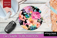 Rainbow Flowers Car Coaster - Spring Coaster PNG Sublimation Product Image 1