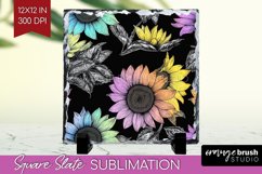 Rainbow Flowers Slate PNG - Spring Square Slate Sublimation Product Image 1