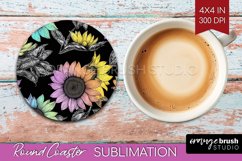 Rainbow Flowers Round Coaster - Spring Coaster PNG Product Image 1