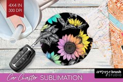 Rainbow Flowers Car Coaster - Spring Coaster PNG Sublimation Product Image 1